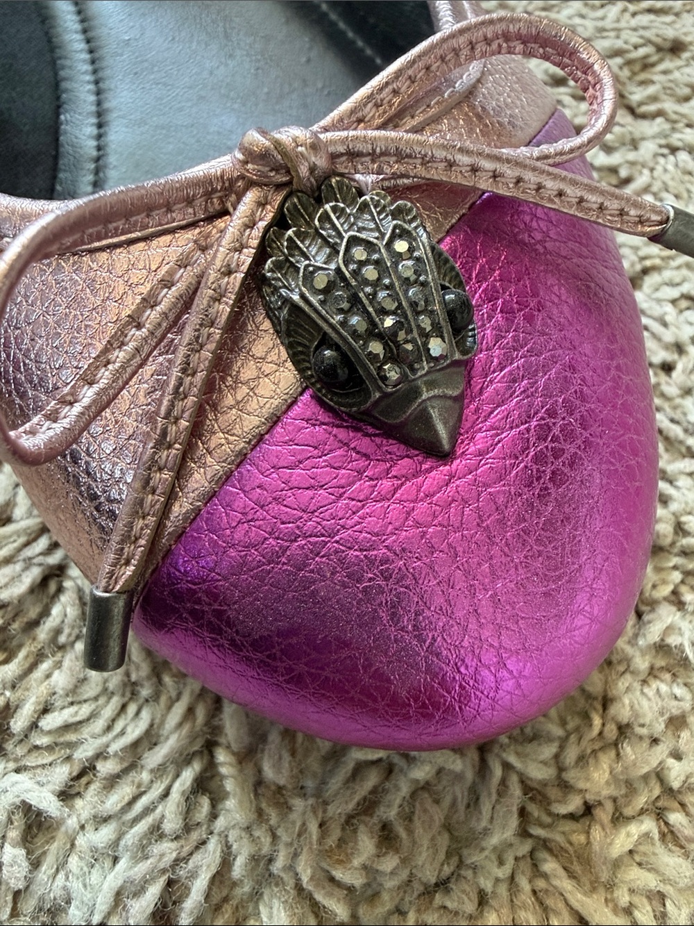 Kurt Geiger Iridescent Pink Purple Metallic Ballet Flats - Picture 4 of 5